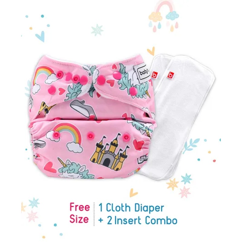 Babyhug Free Size Reusable Cloth Nappies With 2 SmartDry Unicorn Print  – Pink