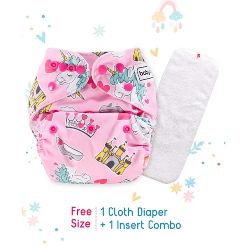 Babyhug Free Size Reusable Cloth Nappies With Insert Unicorn Print – Pink