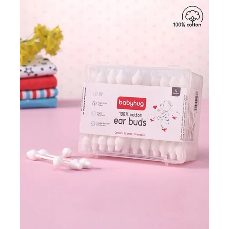 Babyhug Paper Stick Cotton Buds with Ear Drum Protection – 55 Pieces