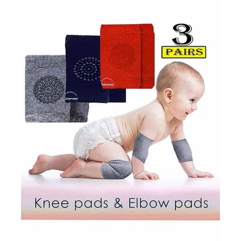 Babymoon Baby AntiSlip Stretchable Knee Cap Elbow Safety Protector Set Of 3 – Multicolour
