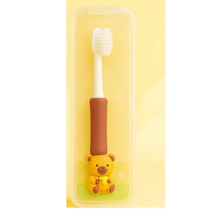 Badal Kidz Baby Soft Bristle Toothbrush with Bear Handle – Gentle Oral Care with Travel Case (6M+) – Brown
