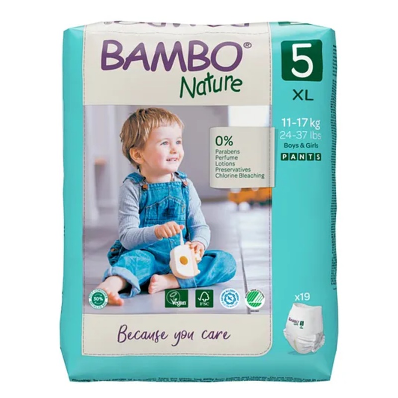 Bambo Nature Pant Style Diapers with Wetness Indicator Extra Large Size  – 19 Pieces