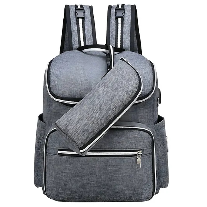 Bembika Diaper Bags For Mom And Dad Kids For Travel Backpack With Small Bottle Pouch- Grey