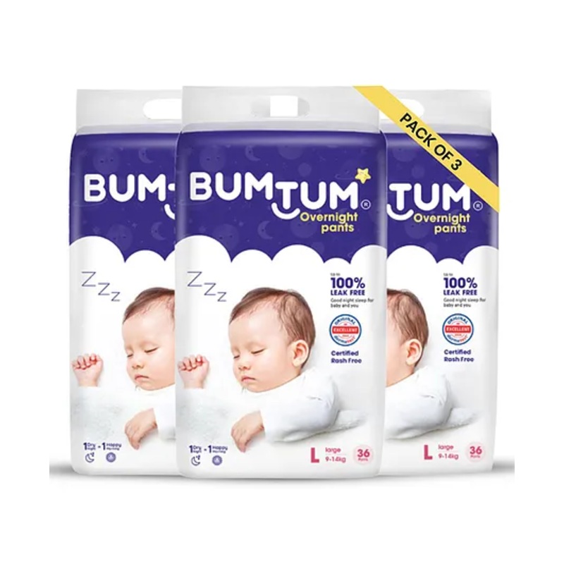 Bumtum Overnight Diaper Pants with Chamomile Microbial Layer Leak Protection & Rash Control Pack of 3 – 108 Pieces