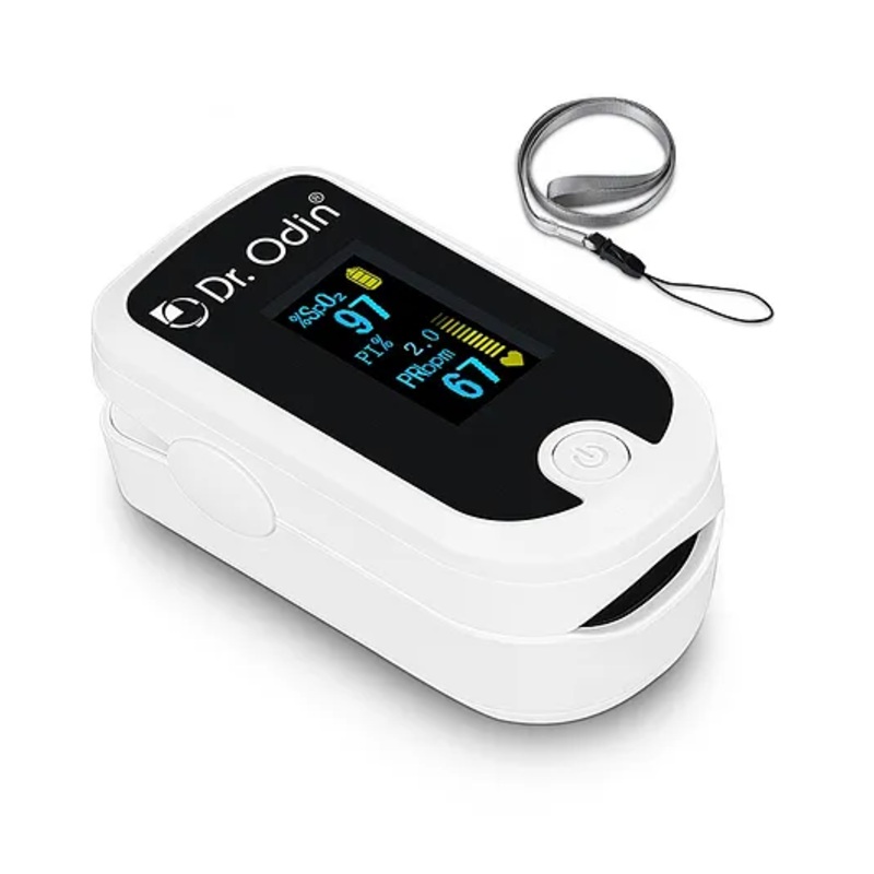 Dr. Odin Pulse Oximeter Fingertip +PI FS20E, Oxygen & Pulse Rate Monitor,  Low Battery Indicator, Auto Power Off (White & Black)