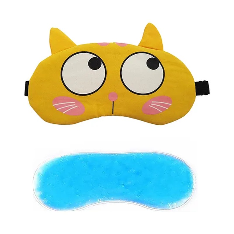 JENNA Sleeping Eye Mask With Cooling Gel Kitty Face Print – Yellow