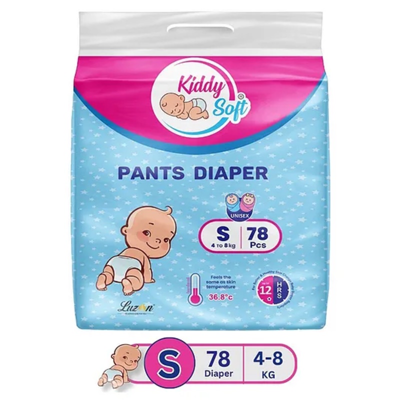 KiddySoft Baby Diaper Pants | Super Absorbent with Criss Cross Layer | Up to 12 Hours Protection | Softest Top Sheet | Comfortable Fit | Small (4-8 KG) | Pack of 1 (78 Diapers )
