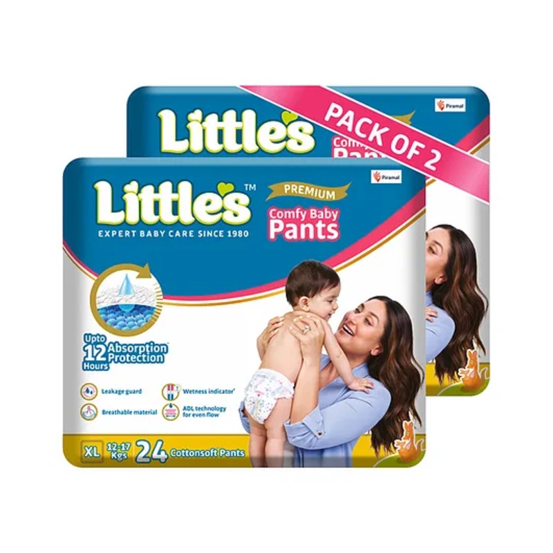 Little’s Baby Diapers XL Size (Extra Large) Pants Style | 12-17 kg | 48 Count – Pack of 2 | CottonSoft Baby Diaper with Leakage Guard, Wetness Indicator & 12 Hours Absorption