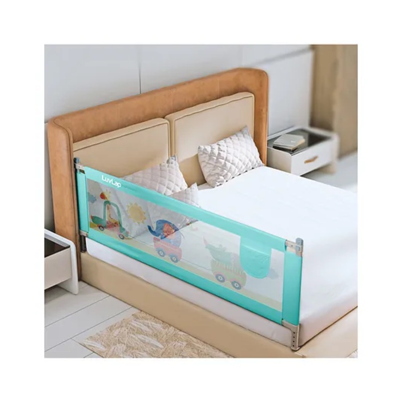 LuvLap Comfy Baby Bed Rail Guard, 6ft x 2.3ft, Portable Bed Fence, Adjustable Height, Single Side Bed Rail for Baby, Printed Green, 180cm x 72cm