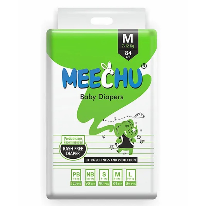 Meechu Baby Tape Style Diapers Super Saver Jumbo Pack Medium – 84 Pieces