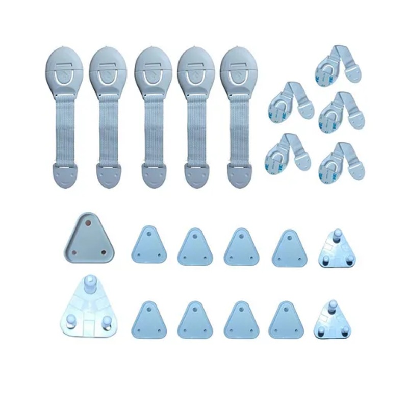 Nexbie Combo Of Baby Safety Locks for Cabinet, Drawer, Fridge, Cupboard, Pack of 10 & Electric Socket Plug Cover Guards Pack of 12 with 10 small and 2 large