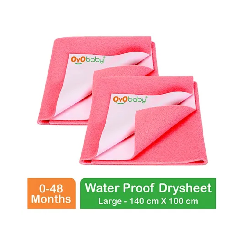 OYO BABY Anti-Piling Fleece Extra Absorbent Instant Dry Sheet, Baby Bed Protector, Waterproof Sheet, Large (140cm x 100cm), Pack of 2 – Salmon Rose