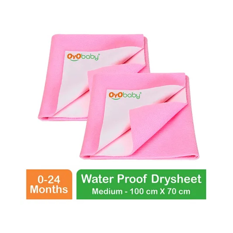 OYO BABY Anti-Piling Fleece Extra Absorbent Instant Dry Sheet, Baby Bed Protector, Waterproof Sheet, Medium (100cm x 70cm), Pack of 2 – Pink