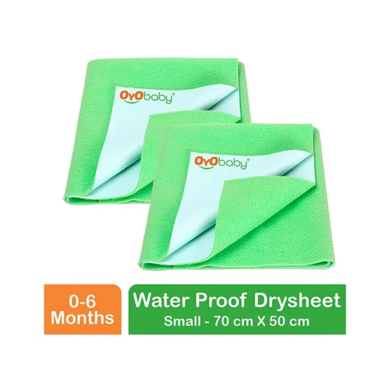 OYO BABY Anti-Piling Fleece Extra Absorbent Instant Dry Sheet, Baby Bed Protector, Waterproof Sheet, Small (70cm x 50cm), Pack of 2 – Light Green