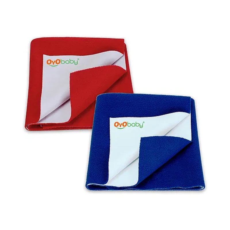 OYO BABY Soft & Waterproof Dry Sheet for Babies, Leakproof Bed Protector, Small (70cm x 50cm), Royal Blue & Red (Pack of 2)