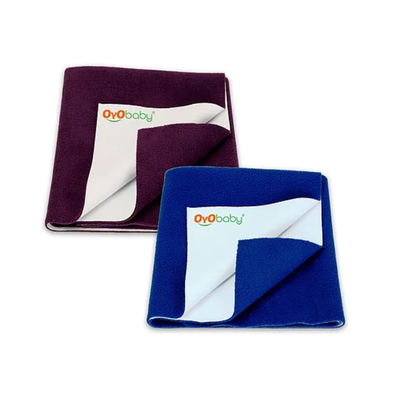 OYO BABY Soft & Waterproof Dry Sheet for Babies, Leakproof Bed Protector, Small Small (70cm x 50cm), Royal Blue & Plum (Pack of 2)