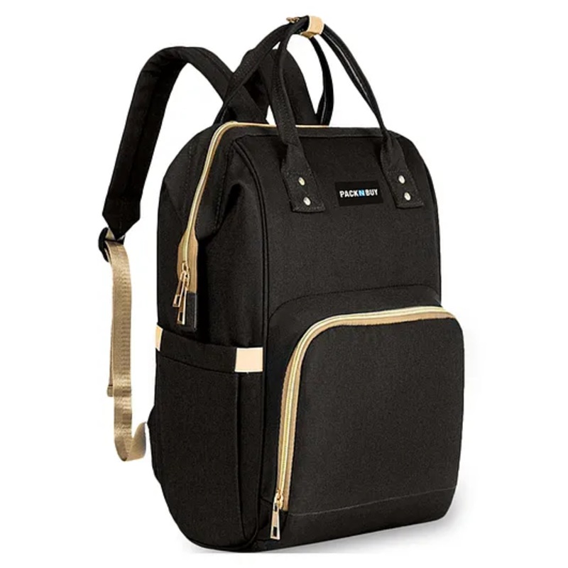 PACKNBUY Baby Diaper Bag Classic Backpack Style for Travel and Storage – Black