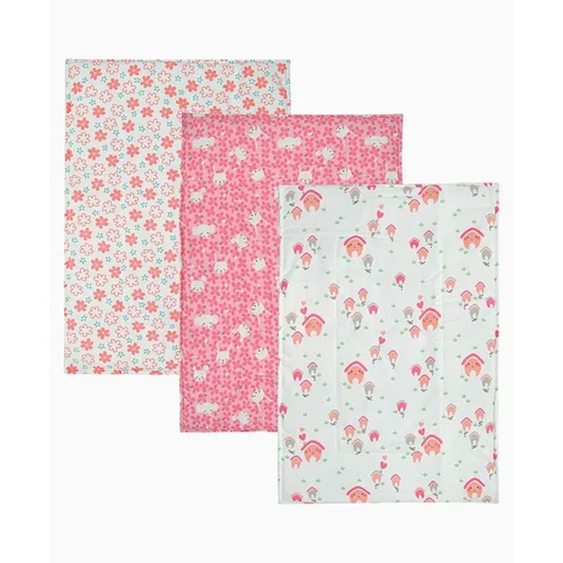 TIDY SLEEP Diaper Changing Mat Bed Protector with Foam Hut Print Pack of 3 – Pink