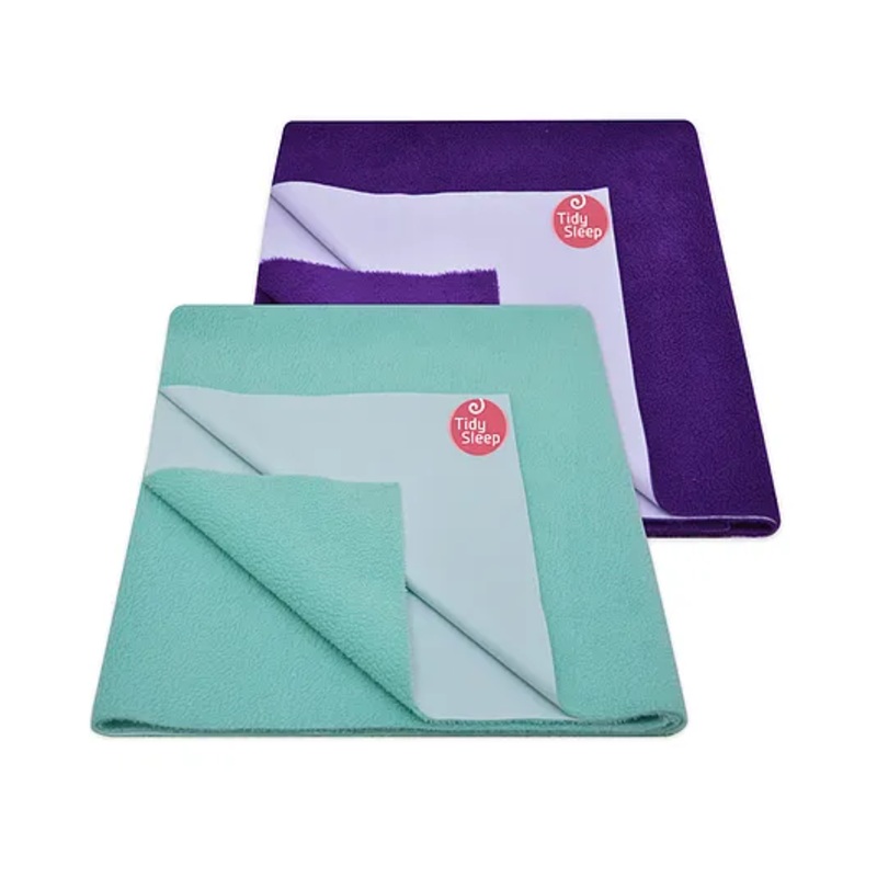 TIDY SLEEP Ultra Absorbent Baby Dry Sheets & Bed Protector Large Pack of 2 – Plum Ocean Blue