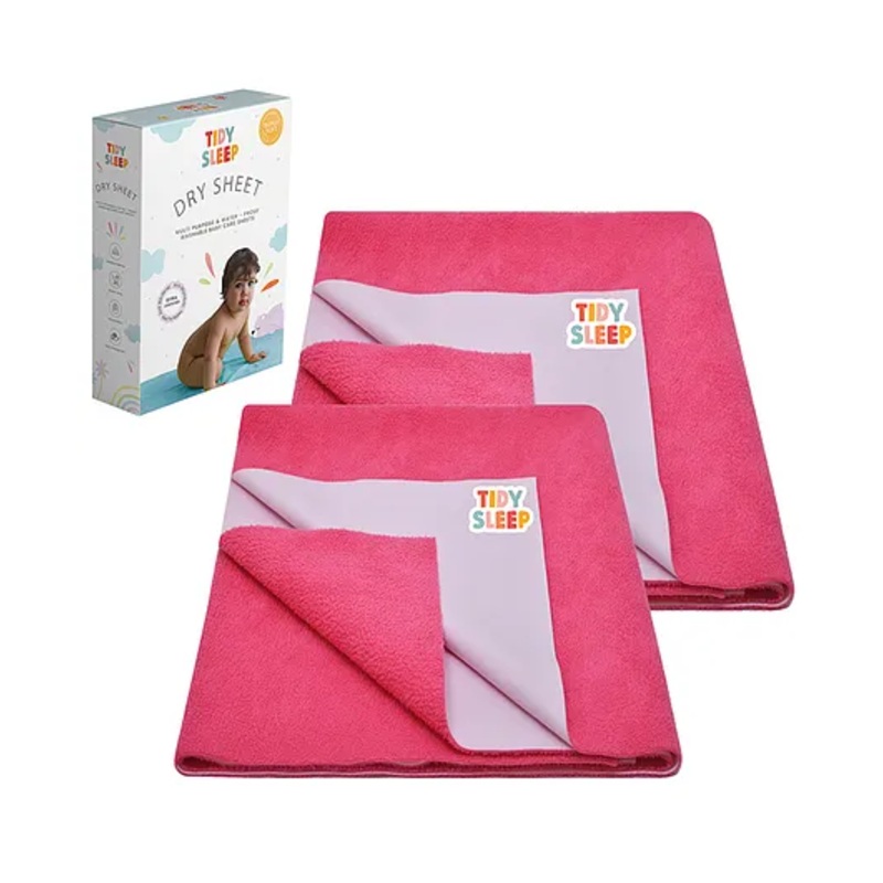 TIDY SLEEP Waterproof Baby Bed Protector Dry Sheet For New Born Babies- Hot Pink  Pack of 2 (Small)