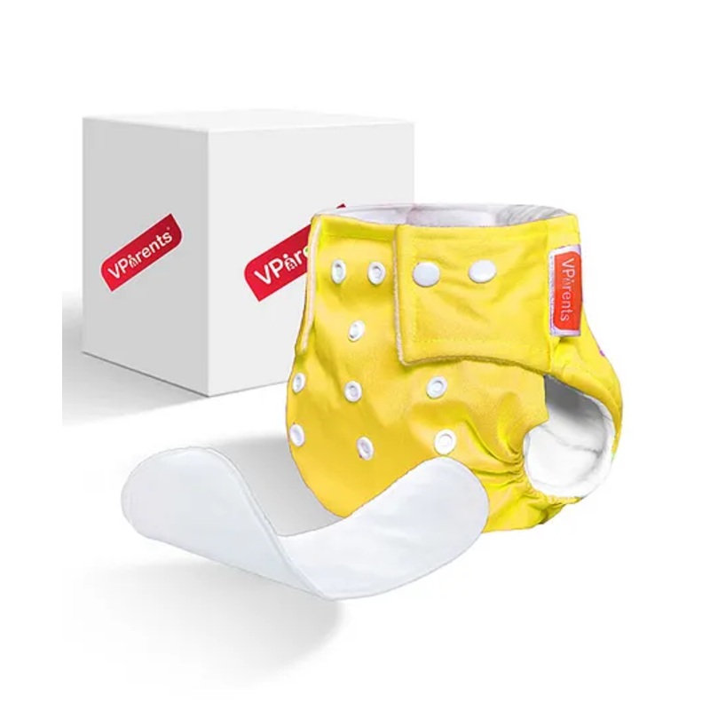 VParents Solid Washable Baby Cloth Diaper Reusable Adjustable Size Waterproof Pocket Cloth Diaper Nappie With Insert – Yellow