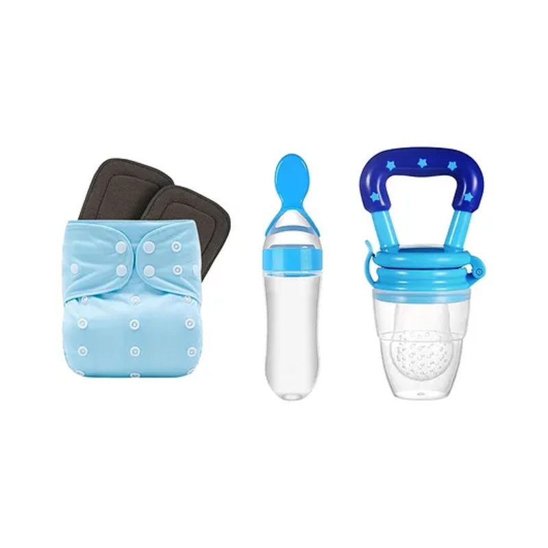 AEREX Reusable Baby Cloth Diapers For 6 Months to 3 Years With 2 Insert Pads, Spoon Feeding Bottle & Fruit Nibbler Soft Pacifier Leak Proof Washable Diapers For New Born Babies