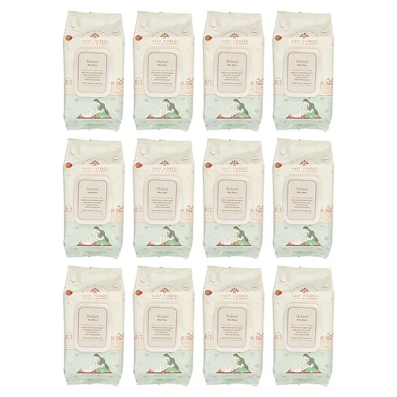 Baby Forest Mulmul Baby Wipes, Ultra-soft, Water-based, 3X thicker and softer wipes 72 Wipes Each, Pack of 12