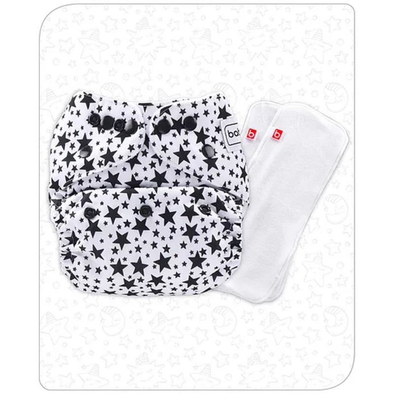 Babyhug Free Size Reusable Cloth Nappies With 2 SmartDry Inserts Star Print – White