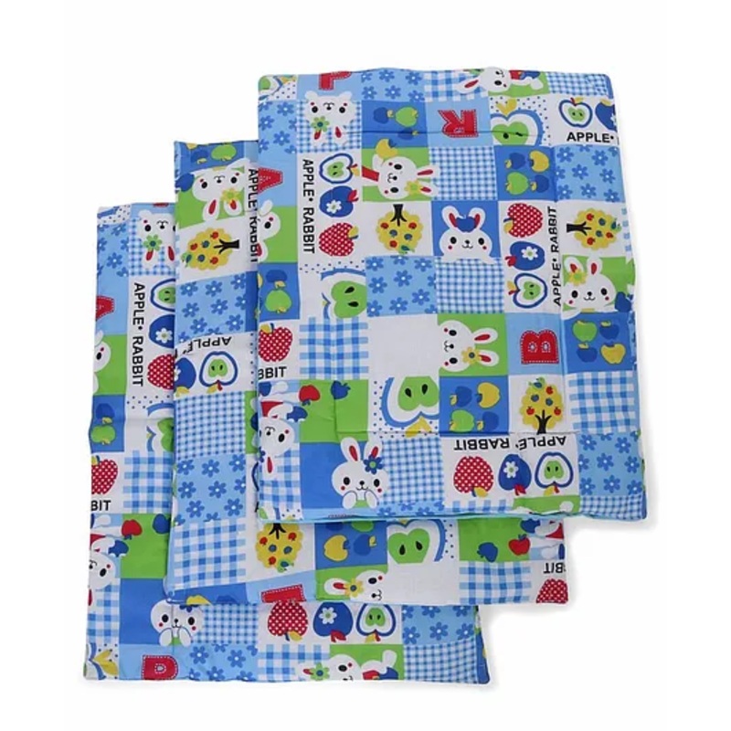 Babyhug Multi Purpose Baby Mat Apple Rabbit Print Set Of 3 (3 Mats + 1waterproof sheet)  – Blue