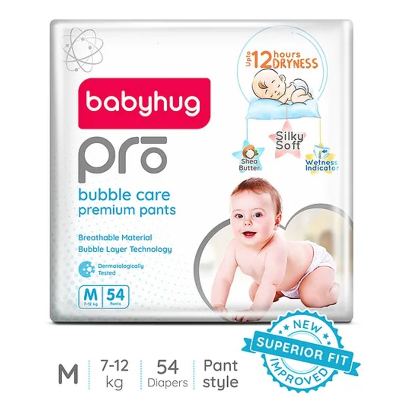 Babyhug Pro Bubble Care Premium Pant Style Diaper Medium (M) Size – 54 Pieces – New & Improved Superior Fit
