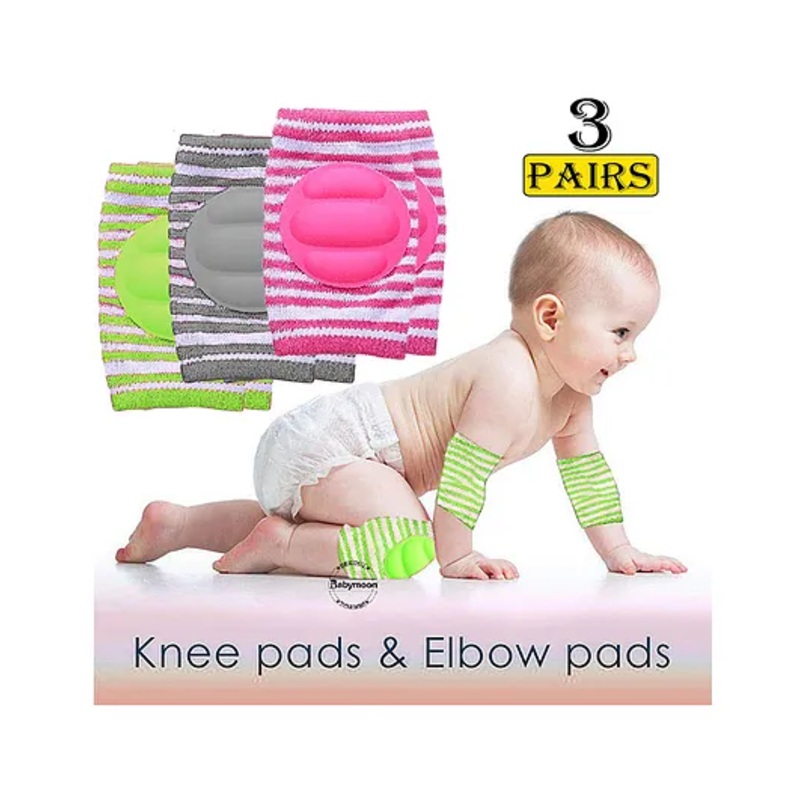 Babymoon Padded Kids Knee Elbow Protection Pads Pack of 3 – Green Grey Pink