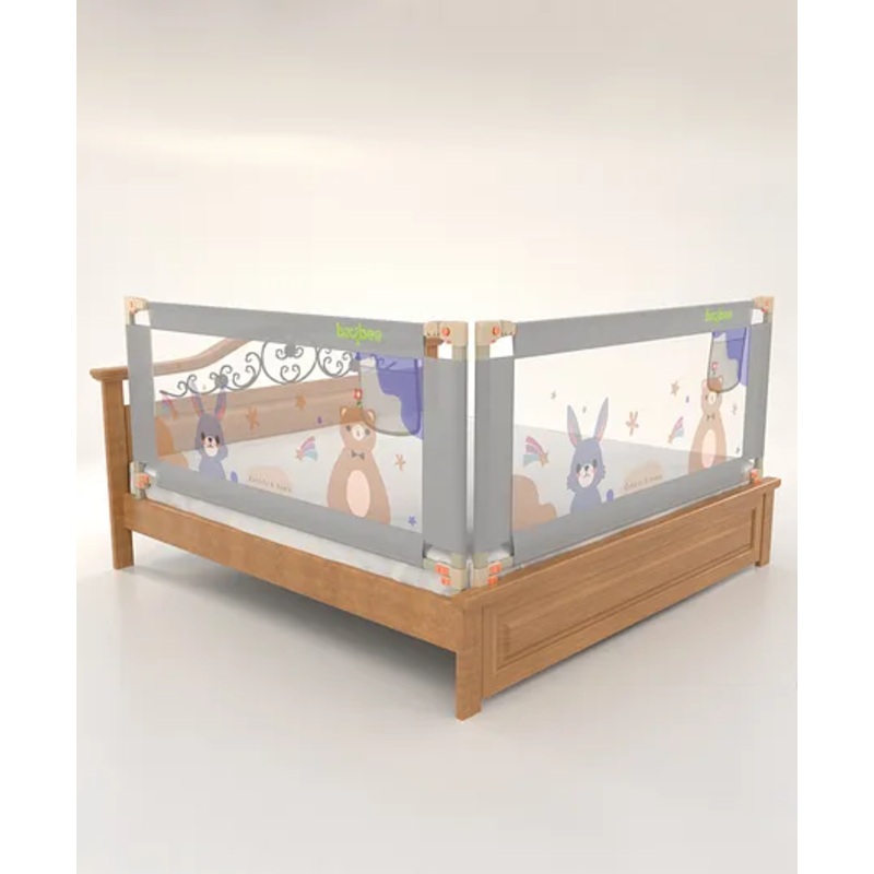 BAYBEE Baby Bed Rail Guard for Baby Toddlers Safety, Portable Kids Bed Rail Safeguard Fence with Adjustable Height | Foldable Single Side Bed Protector for Newborn Baby (Pack of 2, Light Grey, 180x80cm)