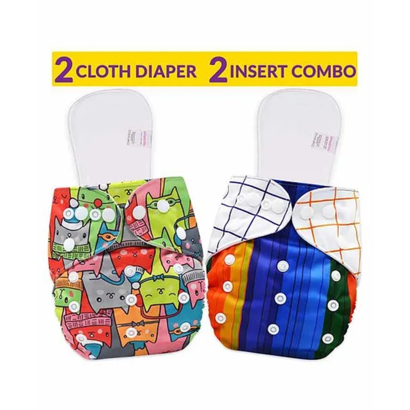 Bembika Reusable Cloth Diapers With Inserts Multi Print Pack of 2 – Multicolour
