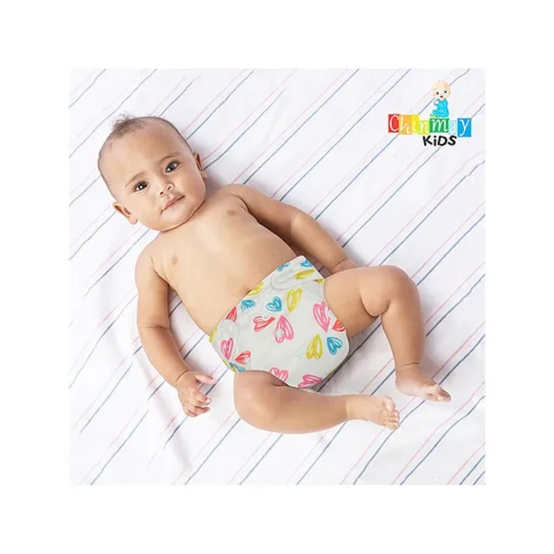 Chinmay Kids  Freesize Reusable Washable Adjustable Snap Buttons Cloth Diaper For Babies With Wet Free Insert Pads Leak Proof & Dry Feel-  White Heart