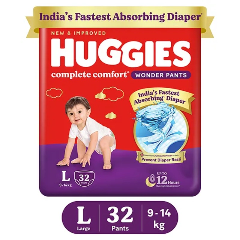 Huggies Complete Comfort Wonder Pant Style Diaper Size Large – 32 Diapers