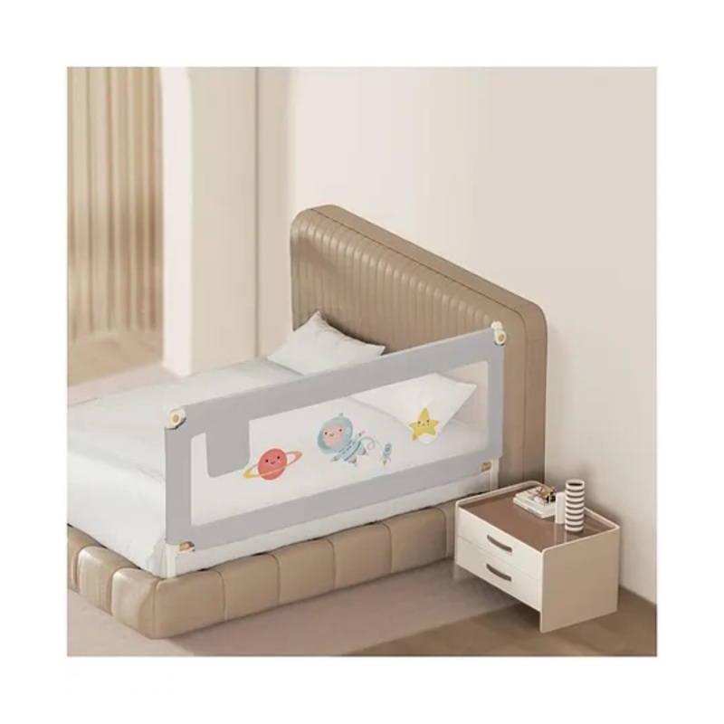 Kids Station Adjustable Bed Safety Rail  1 Side, Grey (150 x 80 cm)  Foldable Guard Rail with Storage Pocket for Toddlers, Innovative Patent Design for King Size Bed (5ft)