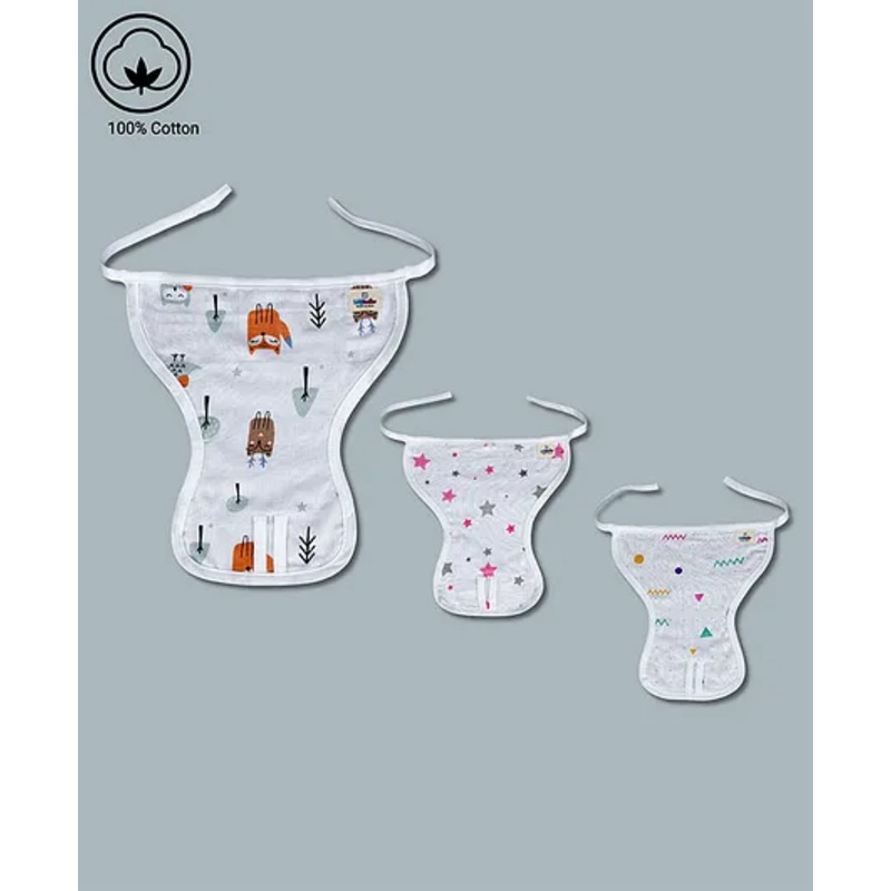 LazyToddler Muslin  Nappy Set of 3  Small  Fox Print – White