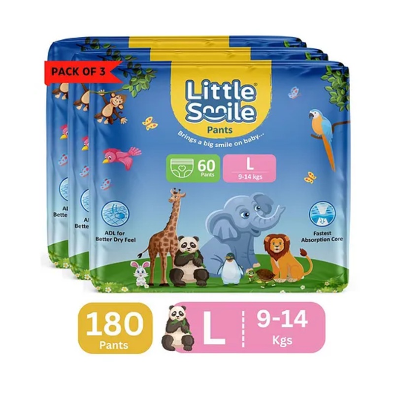 Little Smile Better Dry Feel Baby Diaper Pants | Large | Pack of 3 – L (180 Pieces)
