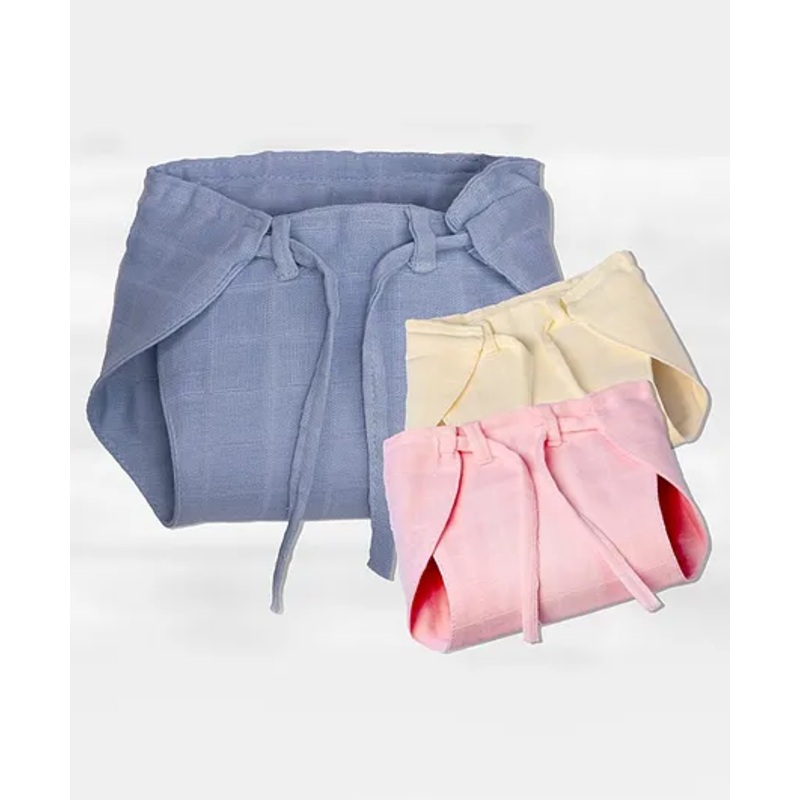 Lollipop Lane  Muslin Cloth Diapers with Adjustable Strings – New Born (Multicolor) (Pack of 3)