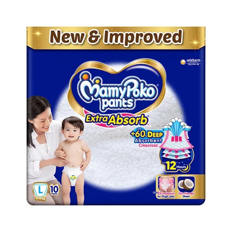 MamyPoko Extra Absorb Pant Style Diapers Large – 10 Pieces