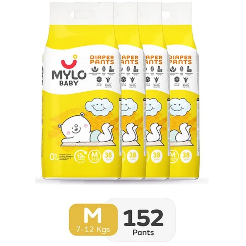 Mylo Baby Diaper Pants Medium (M) with ADL Technology 12 Hours Protection Pack of 4 – 152 Pieces