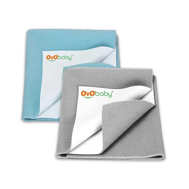 OYO BABY Anti-Piling Fleece Extra Absorbent Instant Dry Sheet, Baby Bed Protector, Waterproof Sheet, Small (100cm x 70cm), Grey and Pink (Pack of 2)