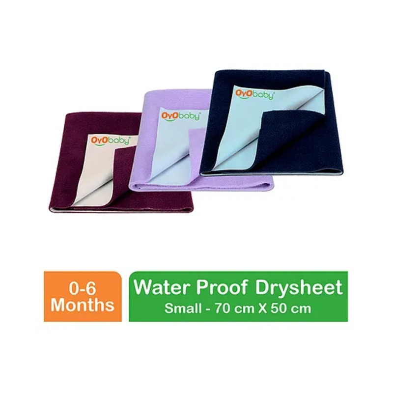 OYO BABY Anti-Piling Fleece Extra Absorbent Instant Dry Sheet, Baby Bed Protector, Waterproof Sheet, Small (70cm x 50cm), Pack of 3 – Dark Blue + Plum + Violet