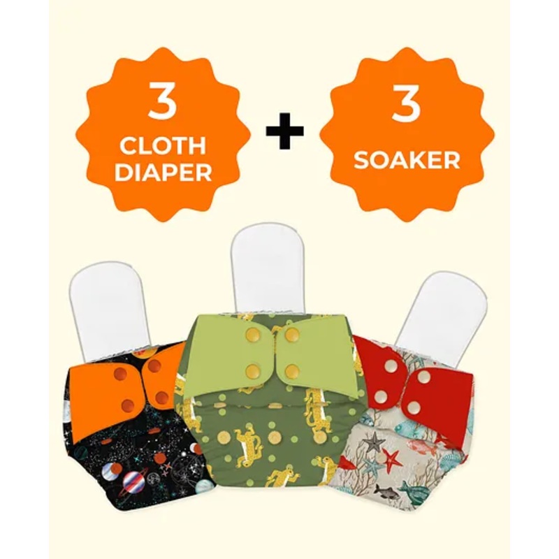 Snugkins Freesize Reusable Waterproof & Washable Cloth Diapers for day time use Pack of 3 – Multicolour