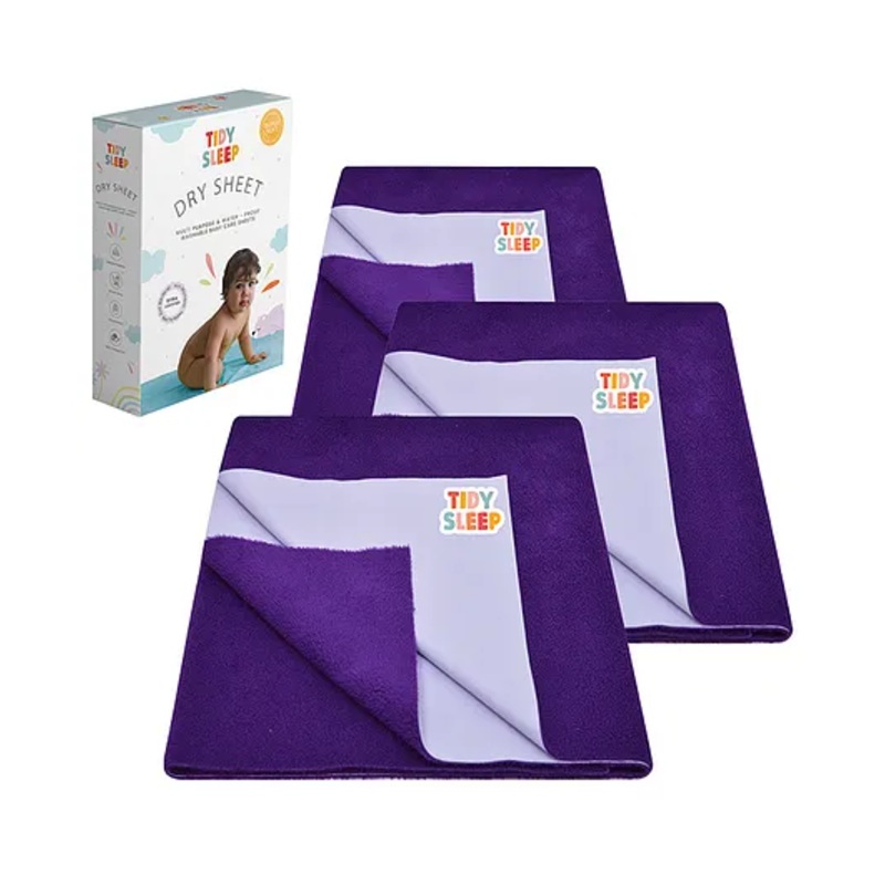 TIDY SLEEP Waterproof Baby Bed Protector Dry Sheet For New Born Babies- Babies Plum  Pack of 3 (Large)