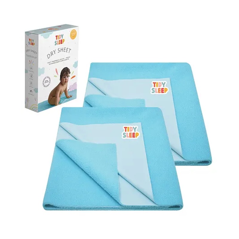 TIDY SLEEP Waterproof Baby Bed Protector Dry Sheet For New Born Babies- Baby Blue  Pack of 2 (Large)
