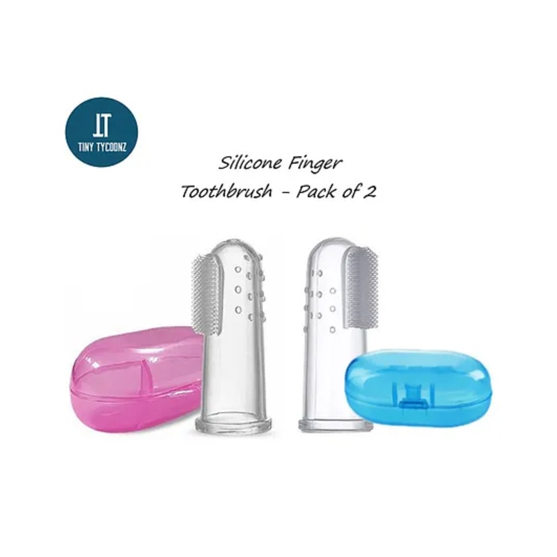Tiny Tycoonz Soft Silicone Finger Toothbrush With Case Pack of 2 – Pink Blue