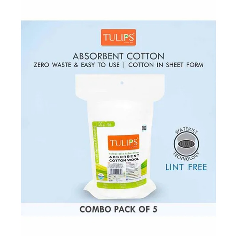 Tulips Absorbent Cotton Wool Pack of 5 – 50 gm Each