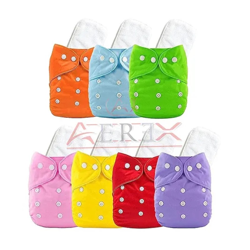 AEREX Reusable Baby Cloth Diapers For 1 Months to 12 Months With White Insert Pads Leak Proof Washable Diapers For New Born Babies Adjustable Pocket Cloth Diaper Nappies (Multicolor, Pack of 4)