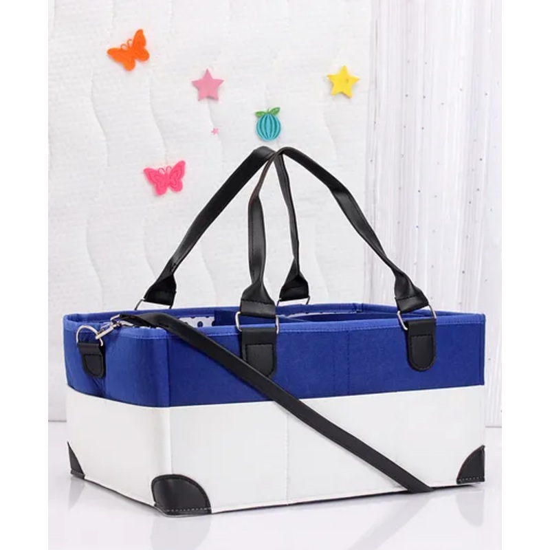 Baby Diaper Caddy Storage Bag – White & Blue